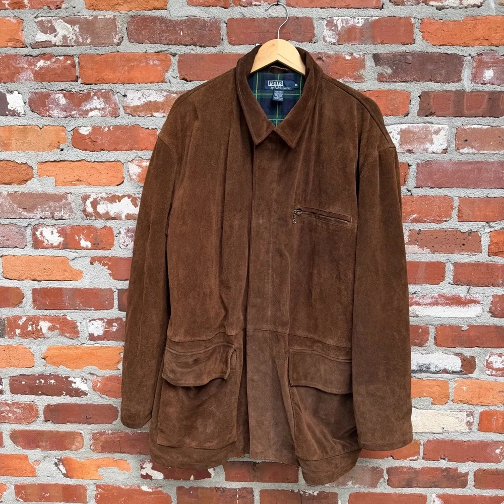 Polo‎ Ralph Lauren Brown Suede Field Jacket Plaid Lined Men’s XL